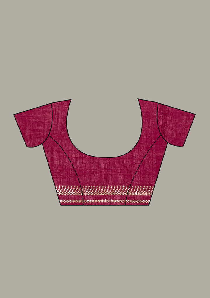 Maroon Tissue Gold Stonework Saree With Matching Blouse Piece