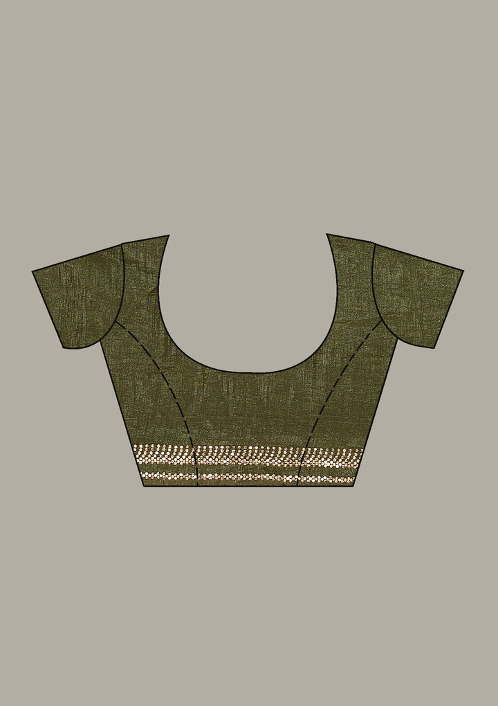 Mehendi Tissue Gold Stonework Saree With Matching Blouse Piece