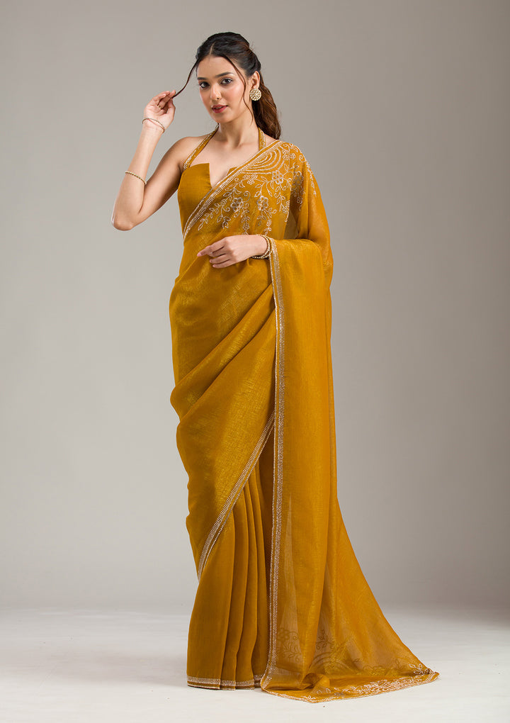 Mustard Threadwork Georgette Saree