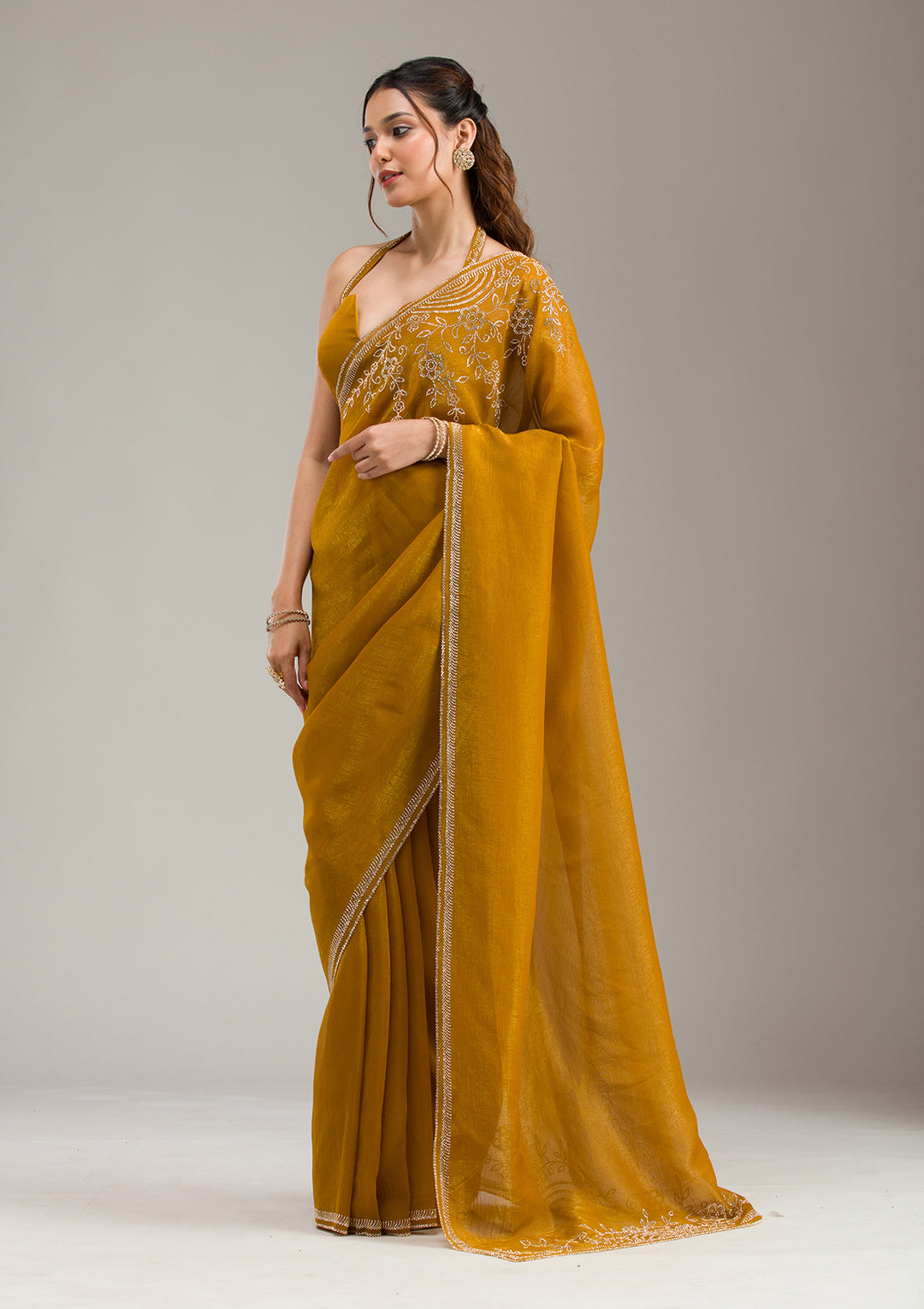 Mustard Threadwork Georgette Saree