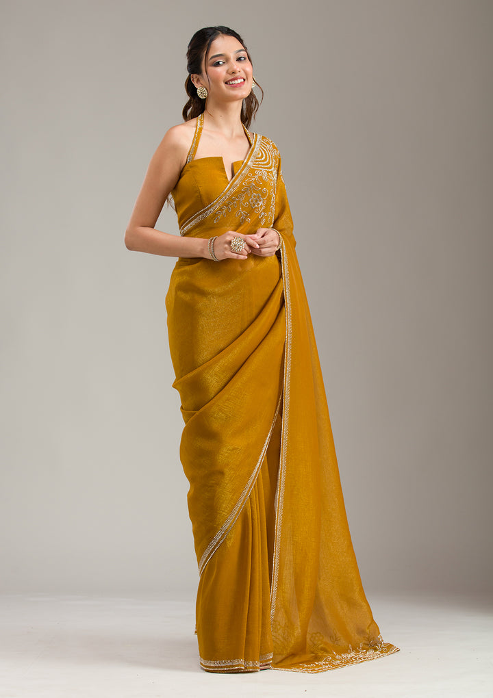 Mustard Threadwork Georgette Saree