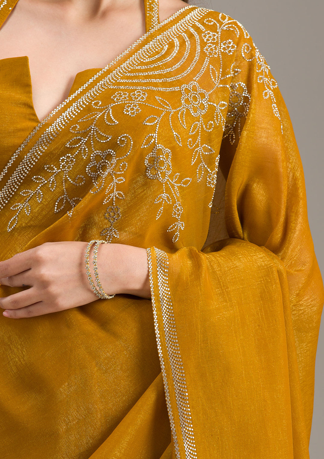 Mustard Threadwork Georgette Saree