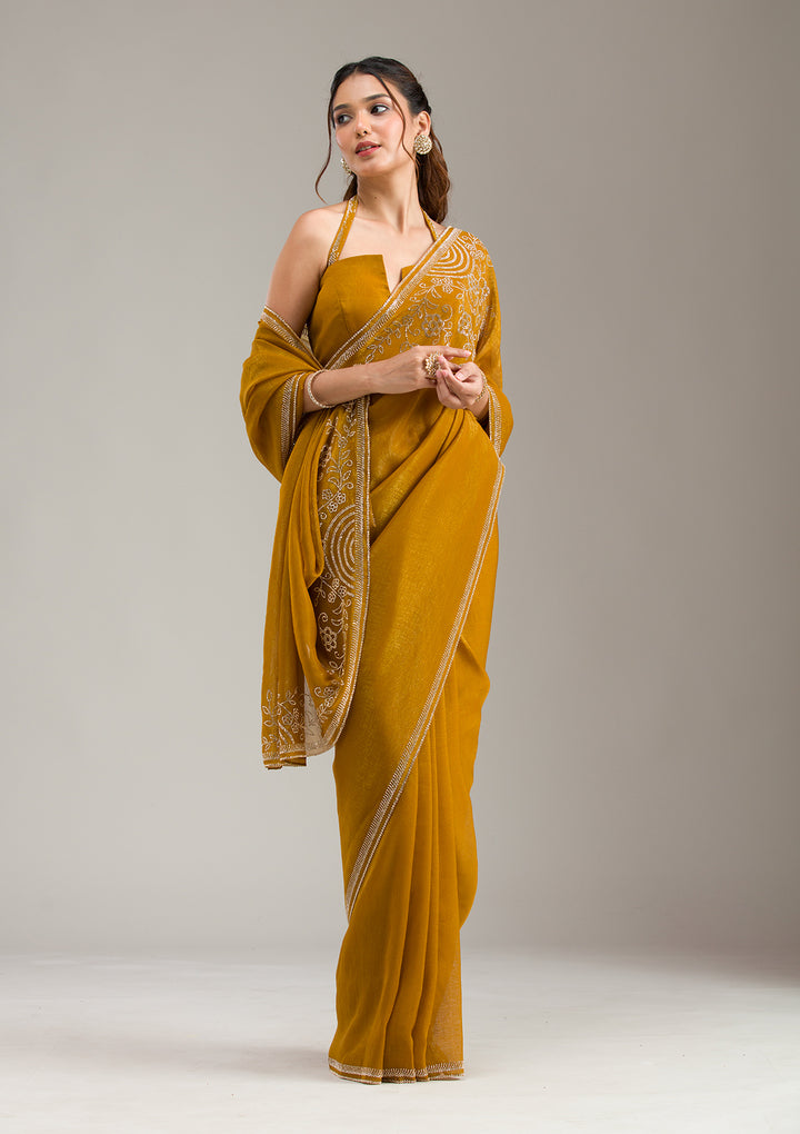 Mustard Threadwork Georgette Saree