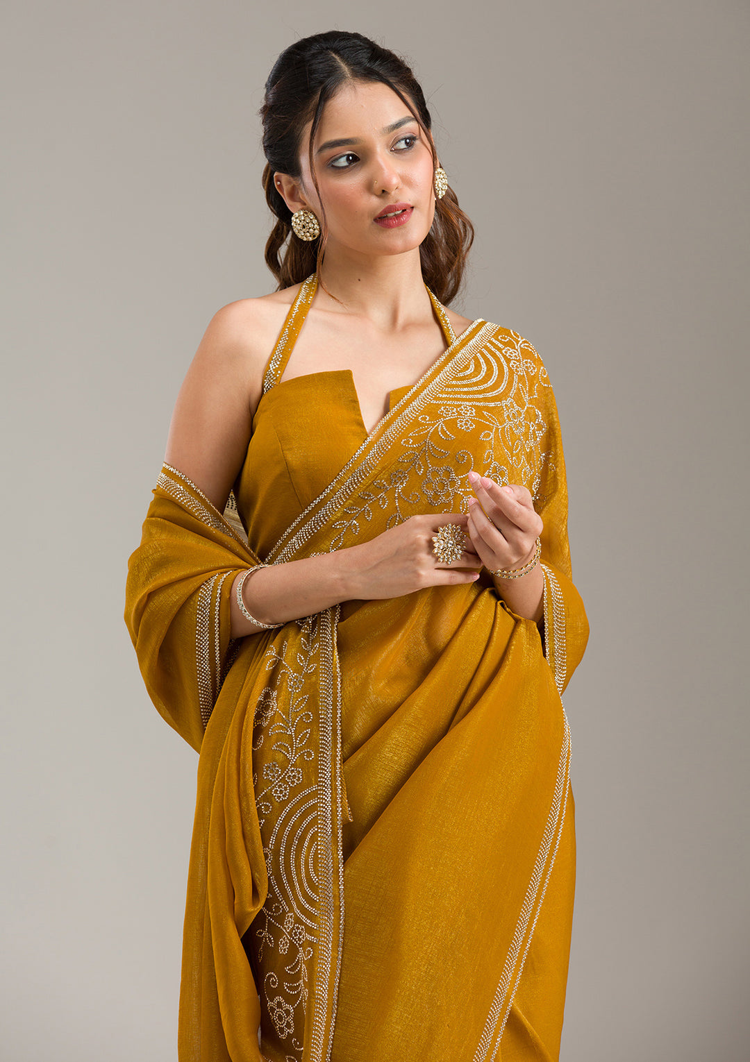 Mustard Threadwork Georgette Saree