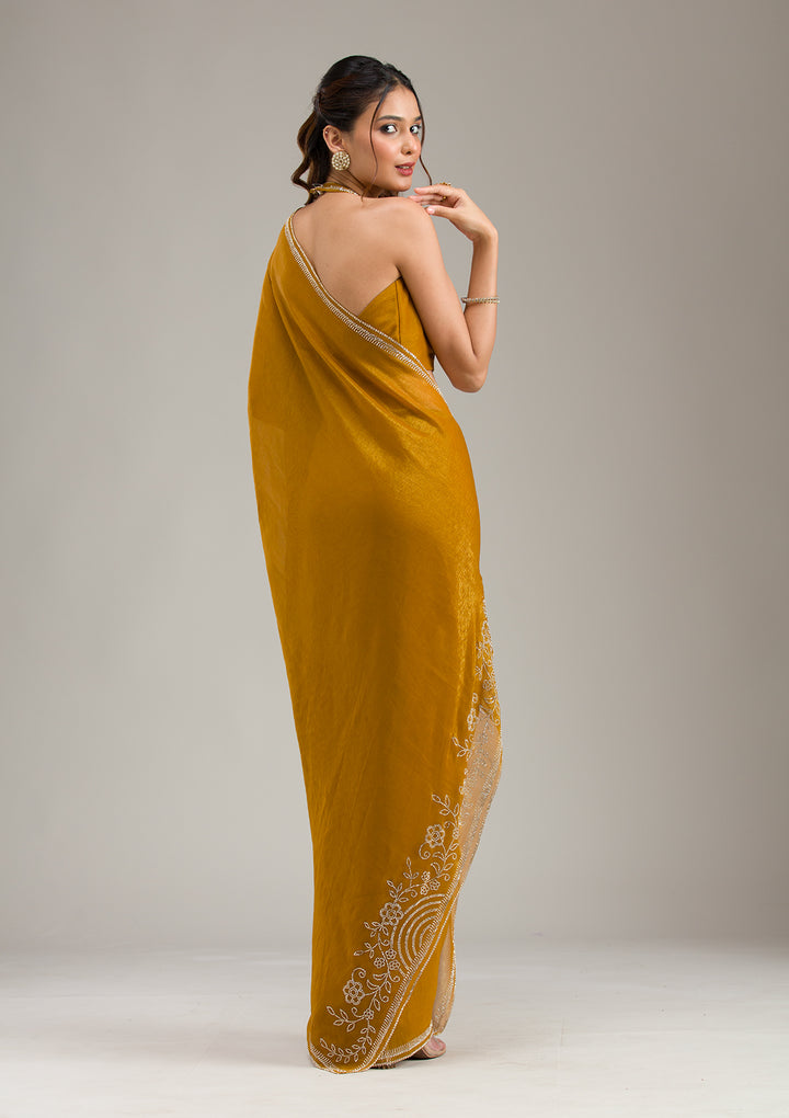 Mustard Threadwork Georgette Saree