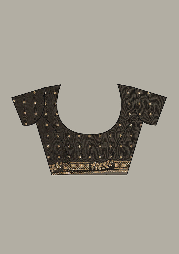 Black Georgette Gold Stonework Saree With Matching Blouse Piece