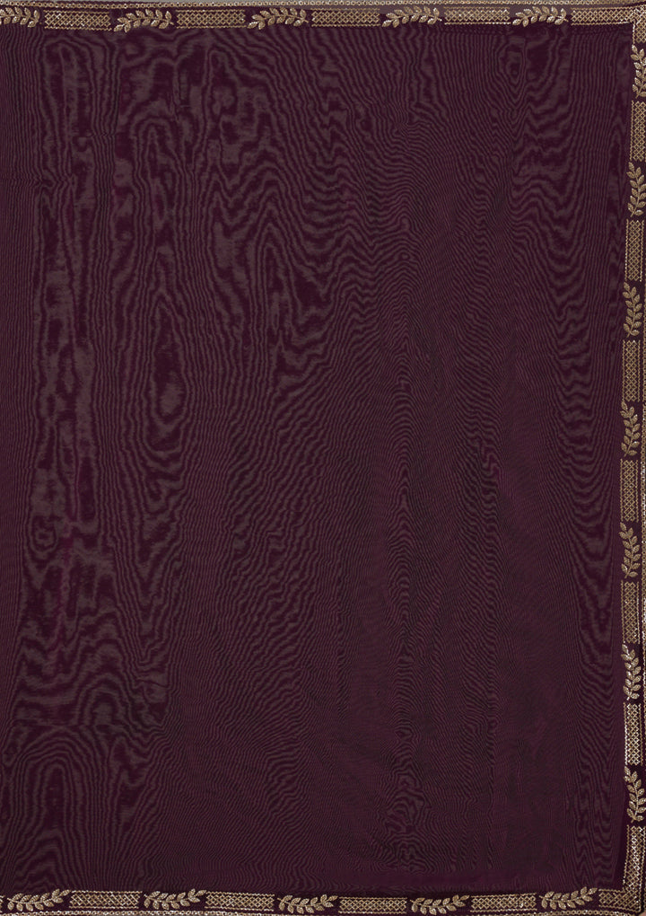 Wine Georgette Gold Stonework Saree With Matching Blouse Piece