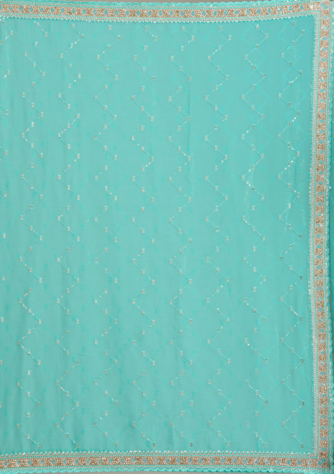 Sea Green Tissue Gold Stonework Saree With Matching Blouse Piece