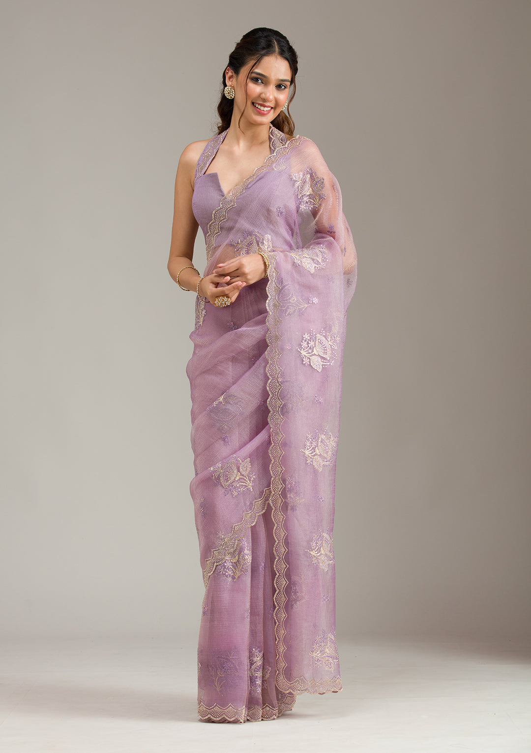 Lavender Stonework (Gold) Tissue Saree