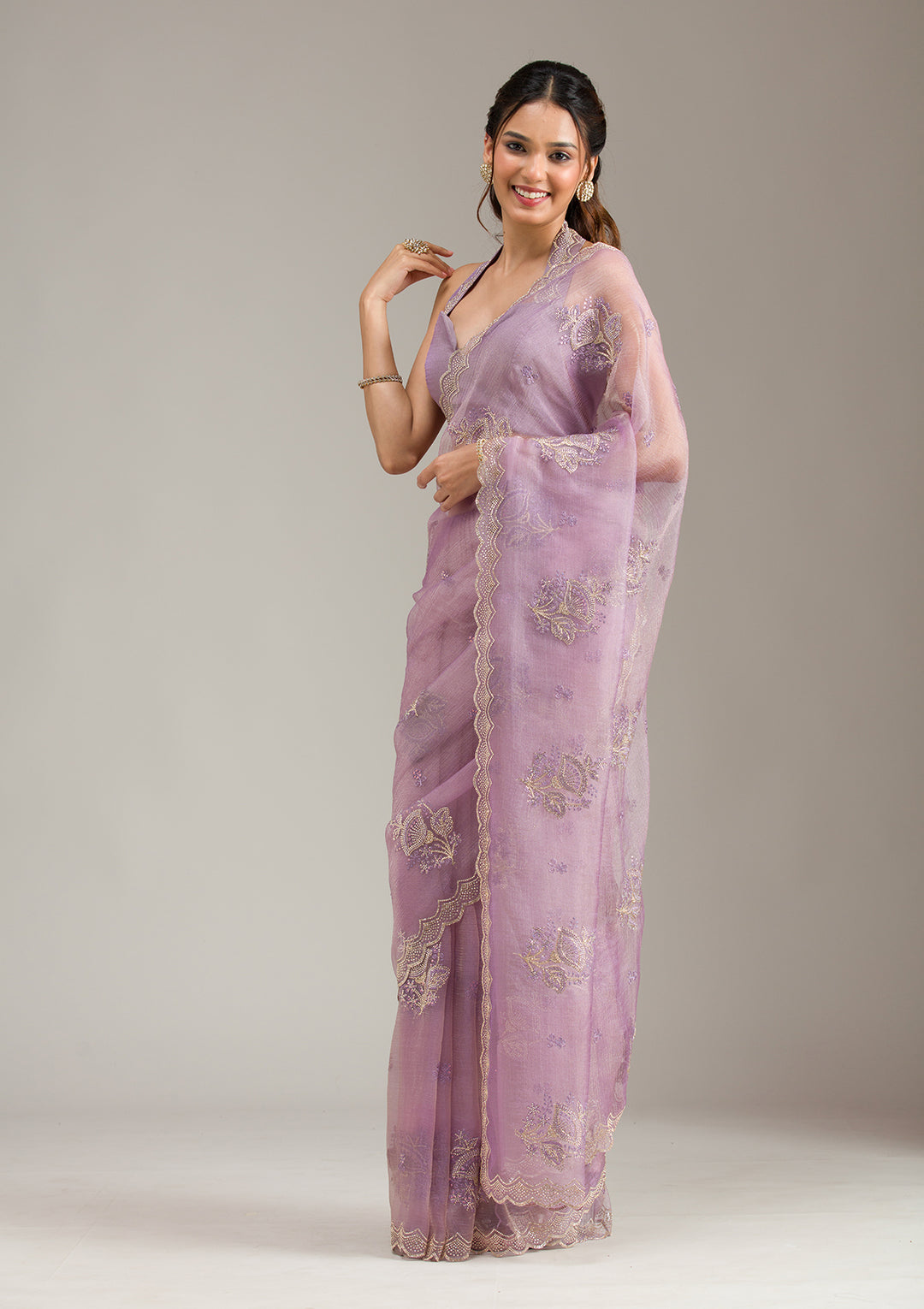 Lavender Stonework (Gold) Tissue Saree