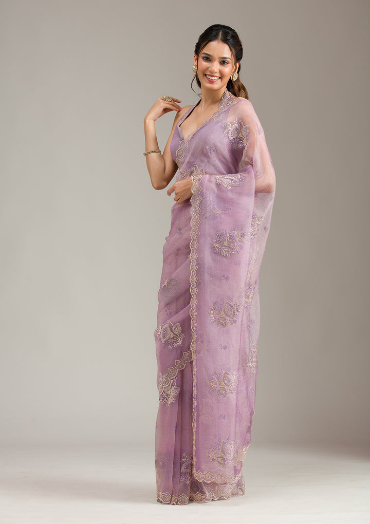 Lavender Stonework (Gold) Tissue Saree