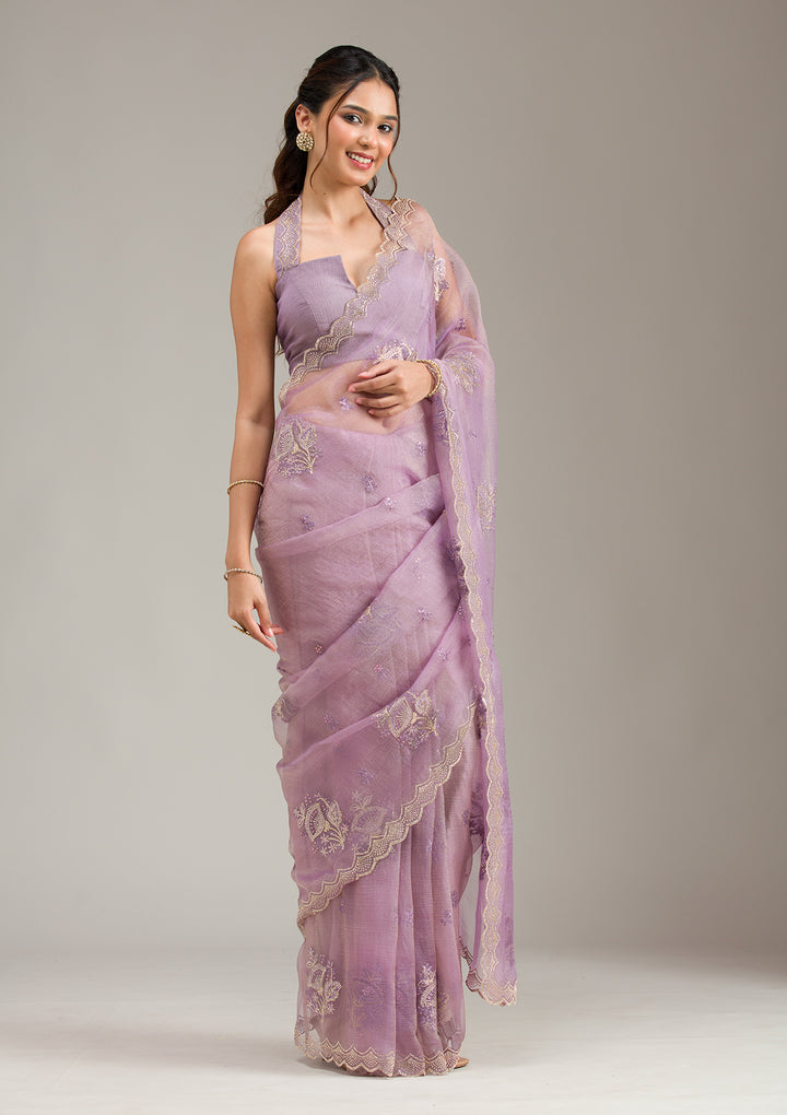 Lavender Stonework (Gold) Tissue Saree