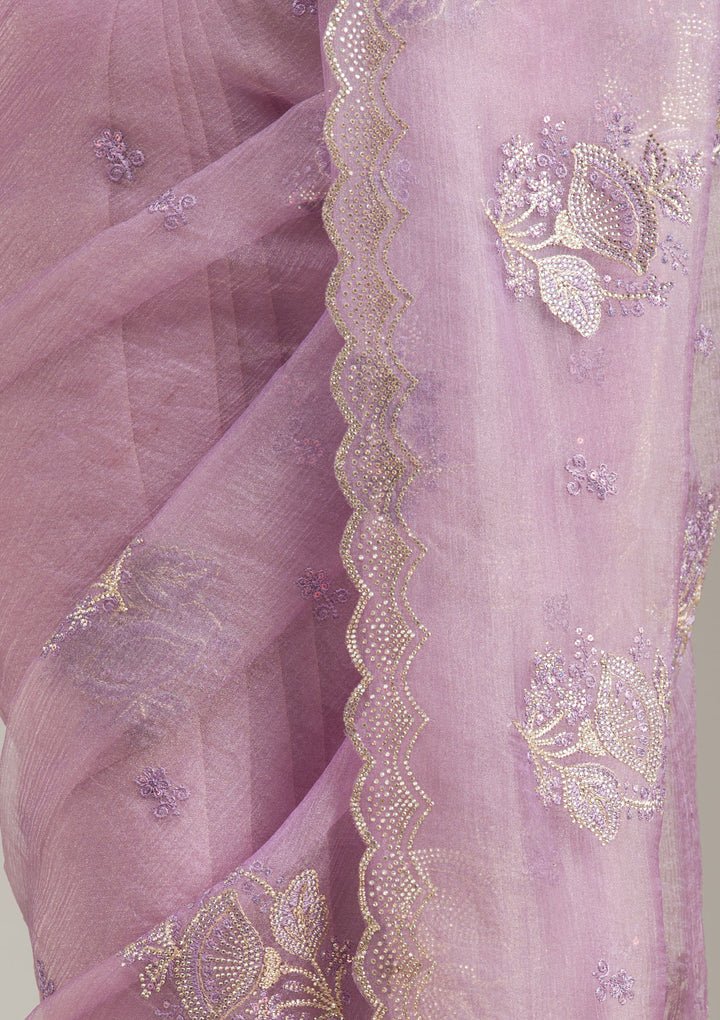 Lavender Stonework (Gold) Tissue Saree