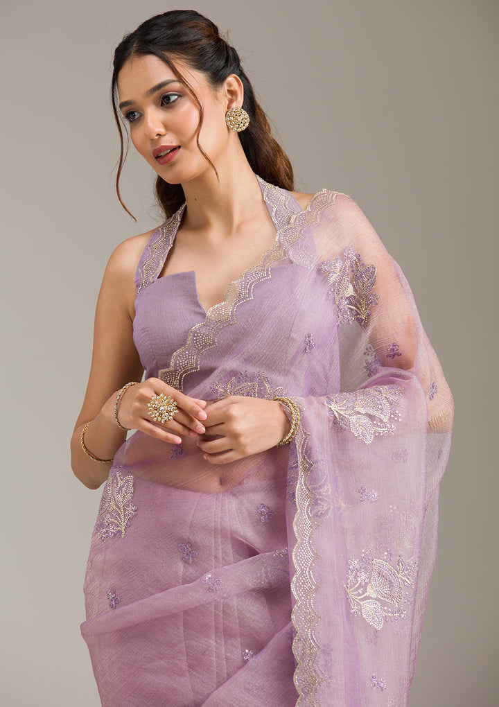 Lavender Stonework (Gold) Tissue Saree