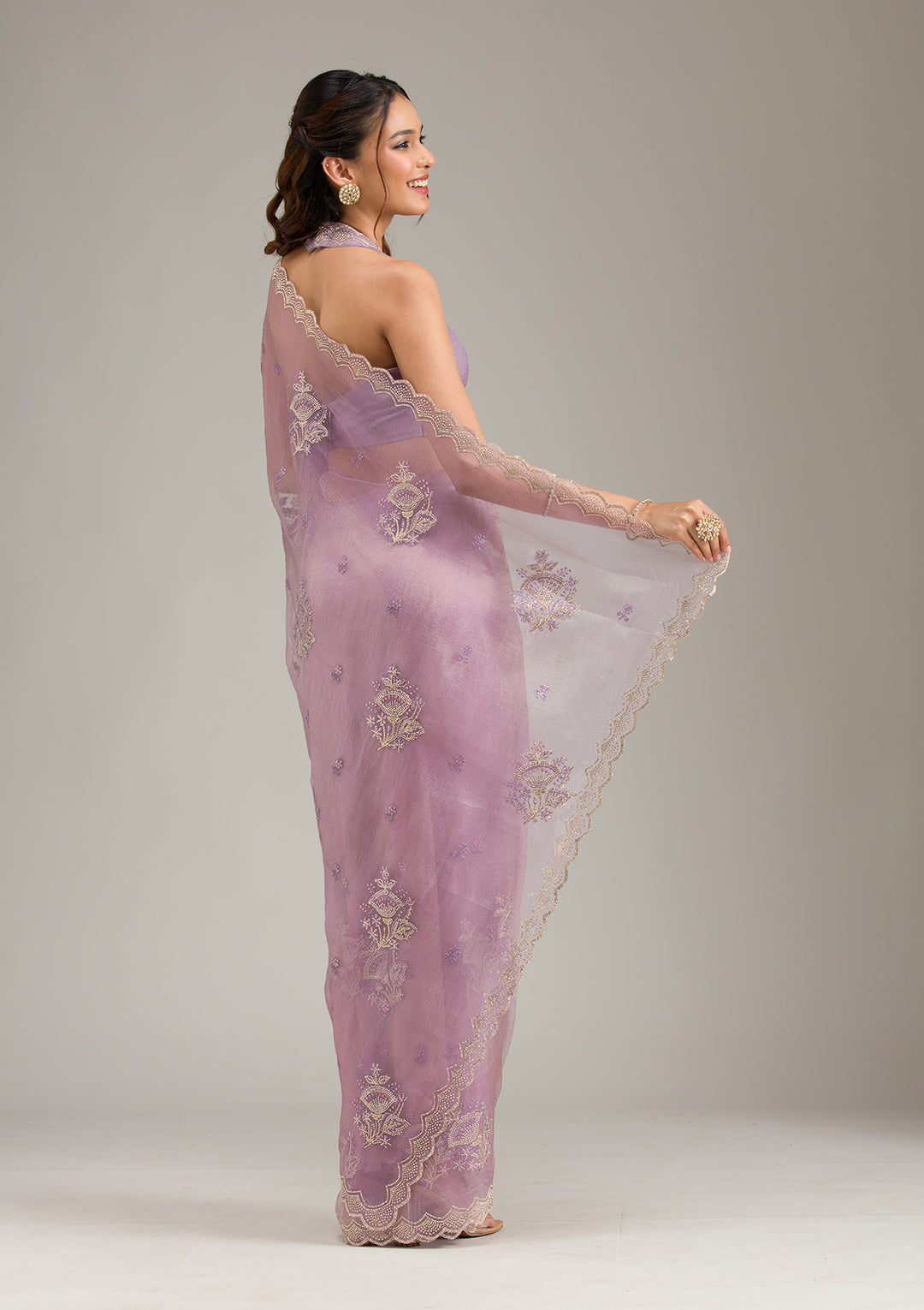 Lavender Stonework (Gold) Tissue Saree