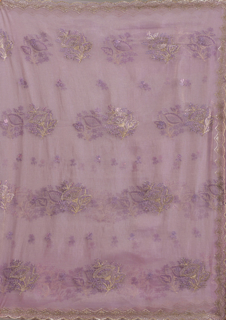 Lavender Stonework (Gold) Tissue Saree