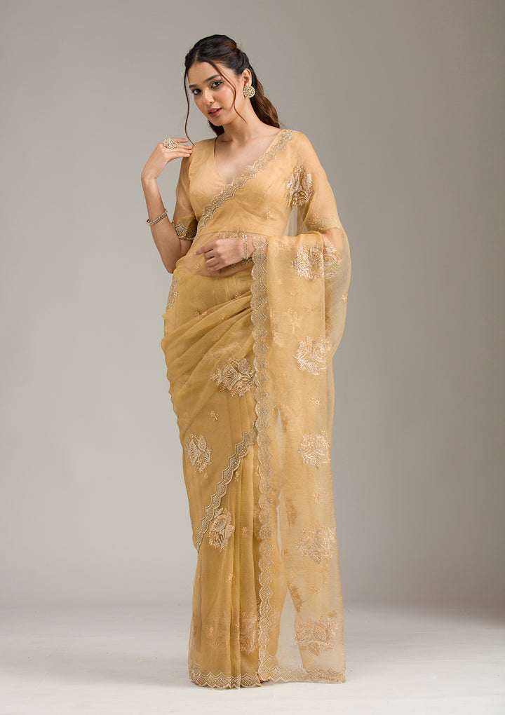 Mustard Zariwork (Gold) Organza Saree
