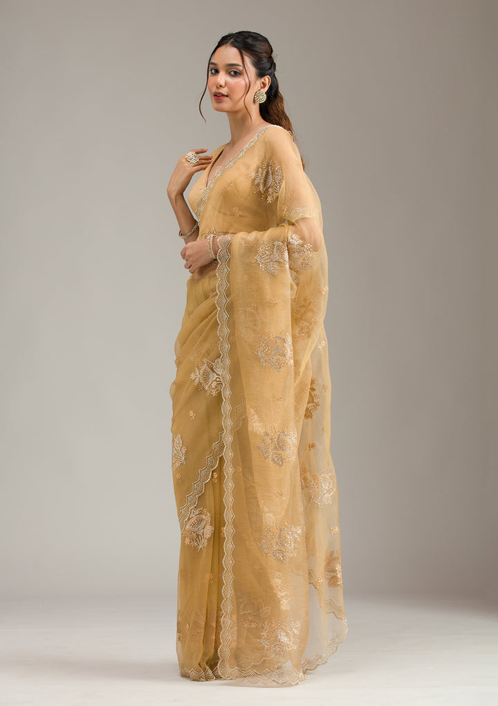 Mustard Zariwork (Gold) Organza Saree