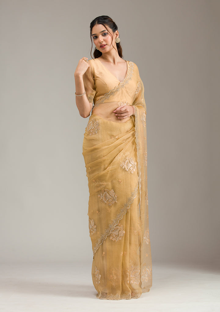 Mustard Zariwork (Gold) Organza Saree