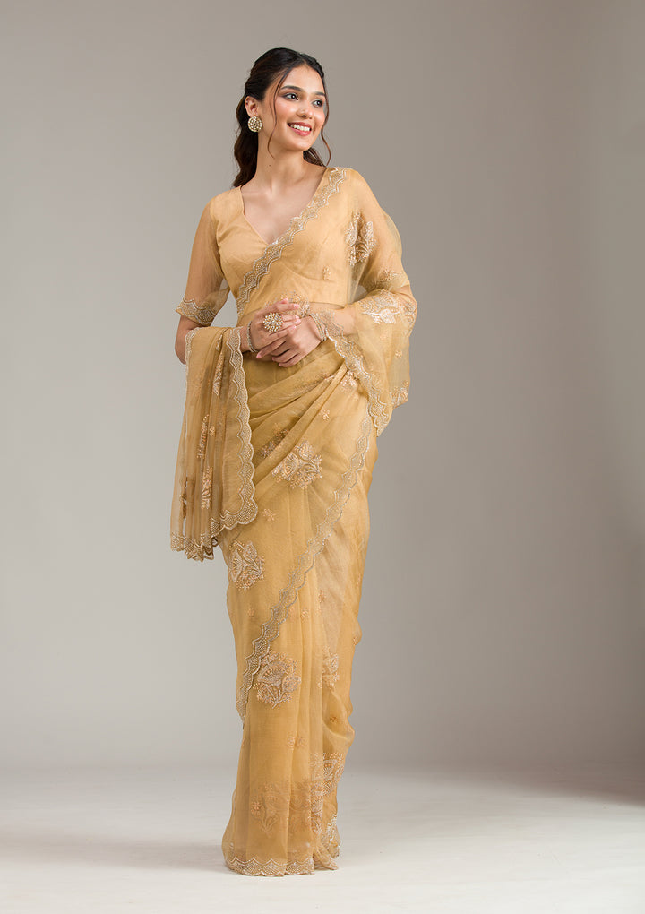 Mustard Zariwork (Gold) Organza Saree