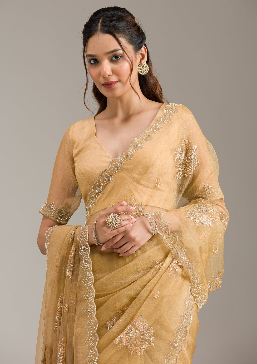 Mustard Zariwork (Gold) Organza Saree
