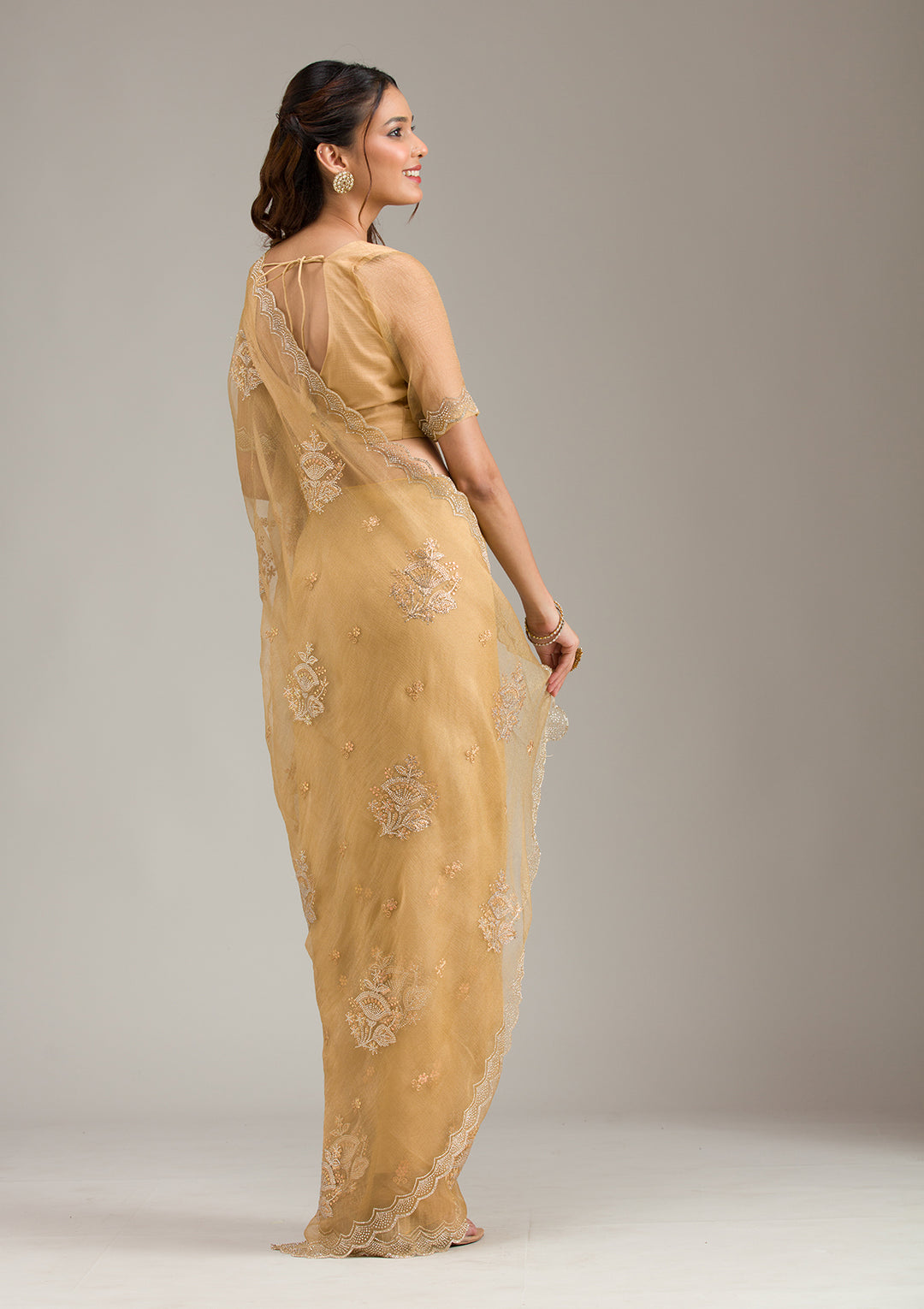 Mustard Zariwork (Gold) Organza Saree