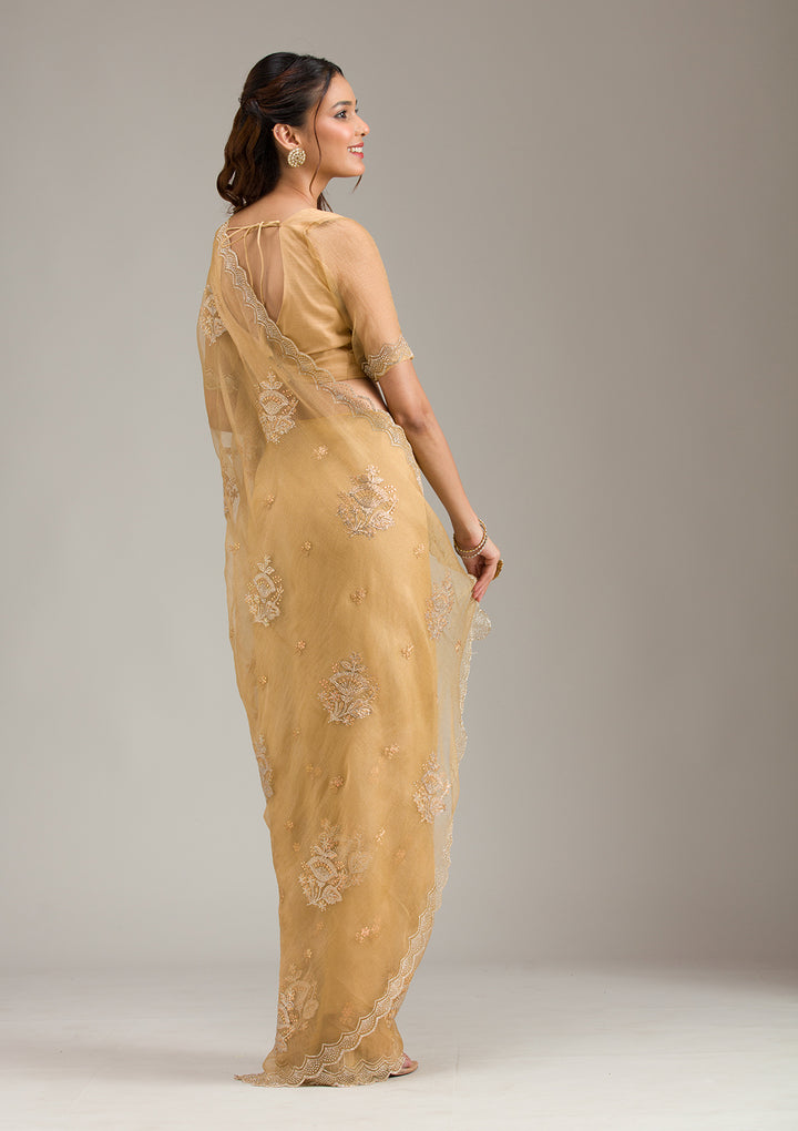 Mustard Zariwork (Gold) Organza Saree