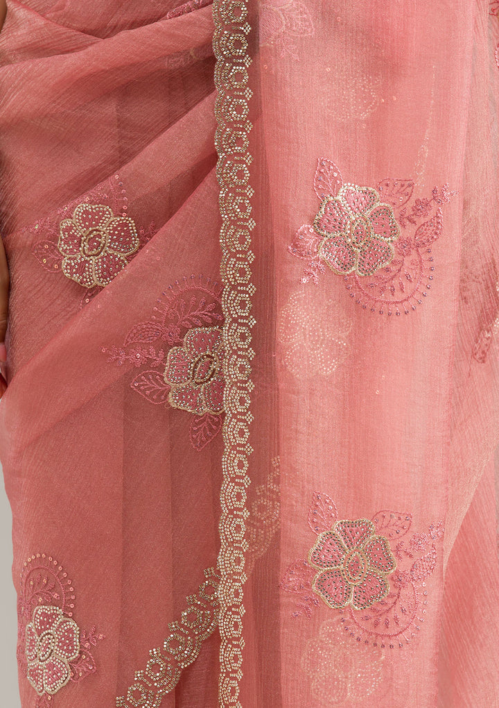 Peach Stonework (Gold) Tissue Saree