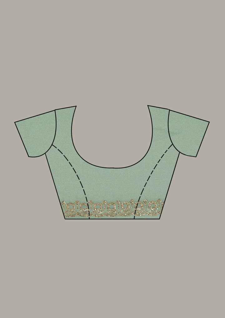 Sea Green Tissue Gold Stonework Saree With Matching Blouse Piece