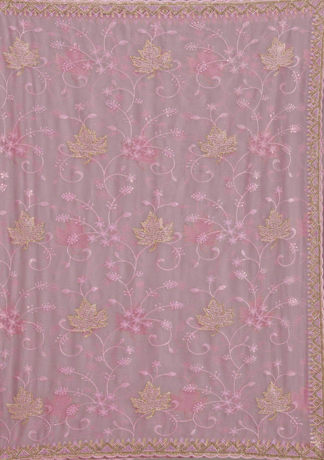 Lavender Chiffon Threadwork Saree With Matching Blouse Piece
