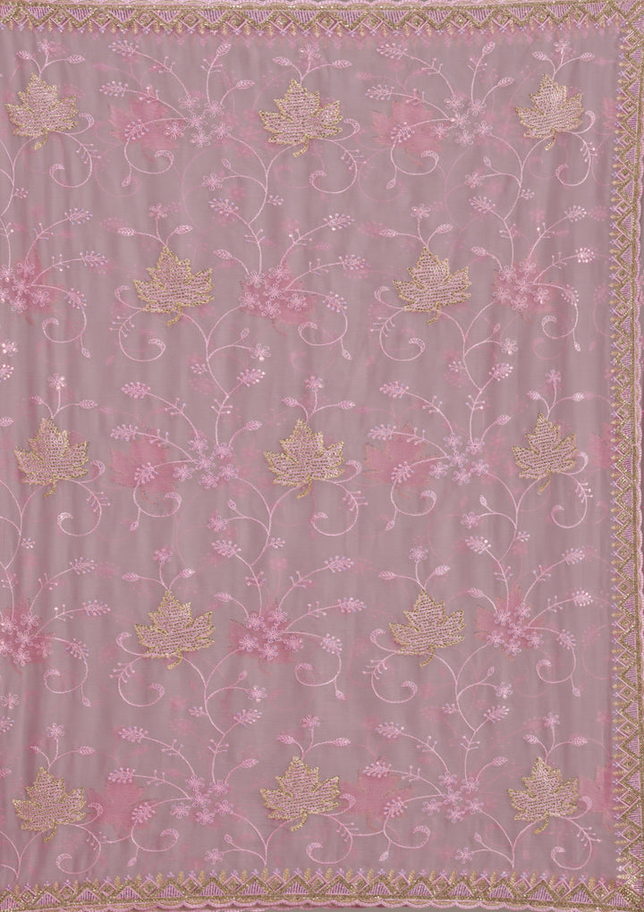 Lavender Chiffon Threadwork Saree With Matching Blouse Piece