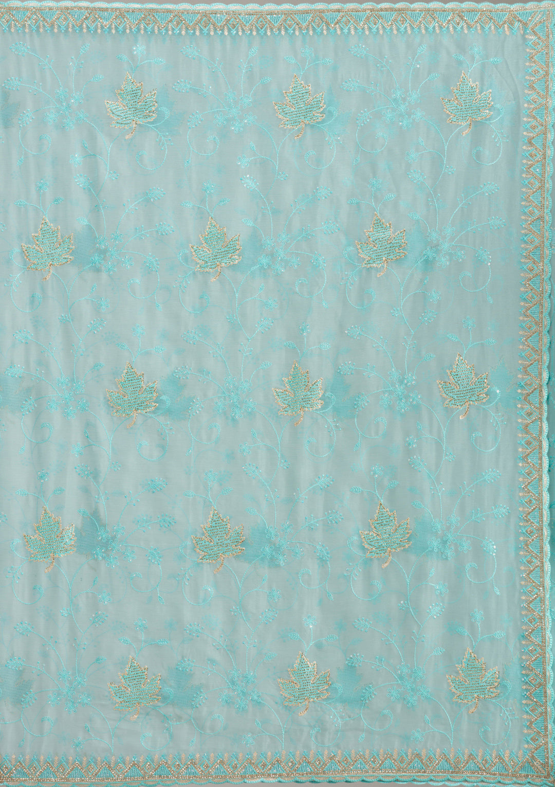 Sky Blue Chiffon Threadwork Saree With Matching Blouse Piece