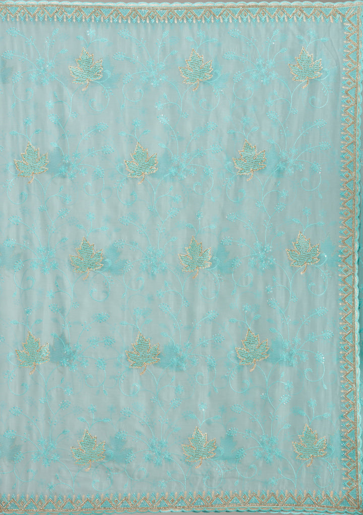 Sky Blue Chiffon Threadwork Saree With Matching Blouse Piece