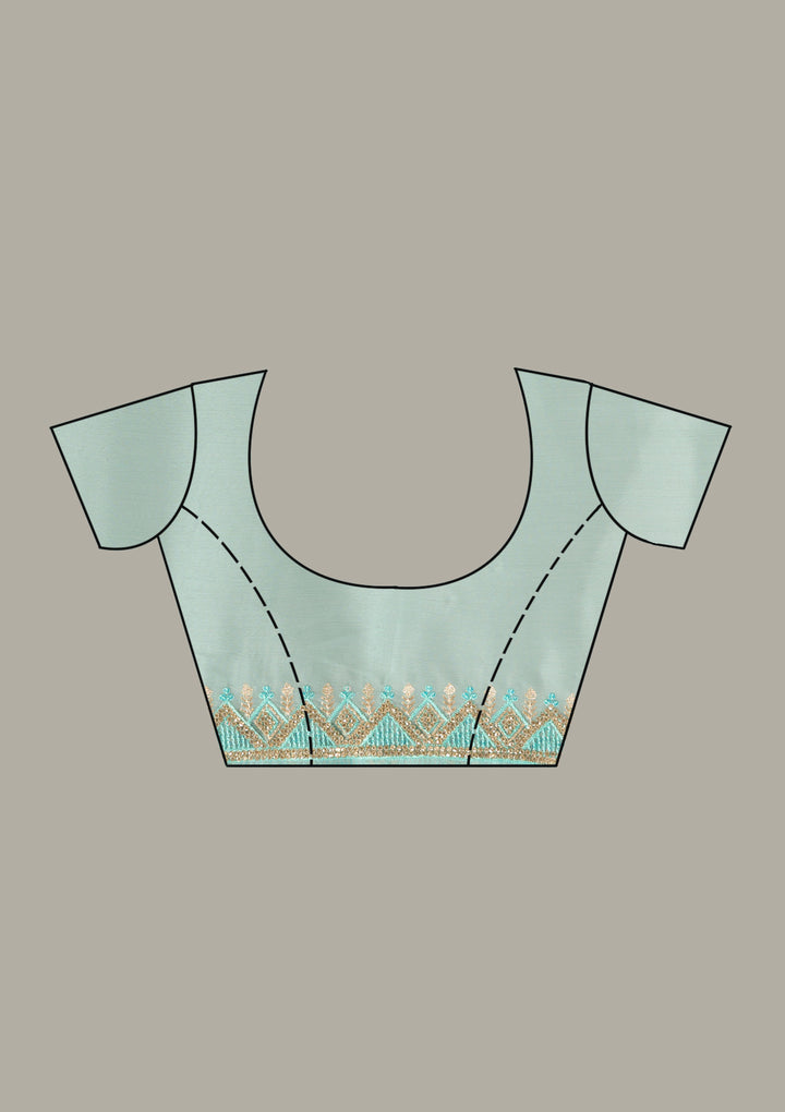 Sky Blue Chiffon Threadwork Saree With Matching Blouse Piece