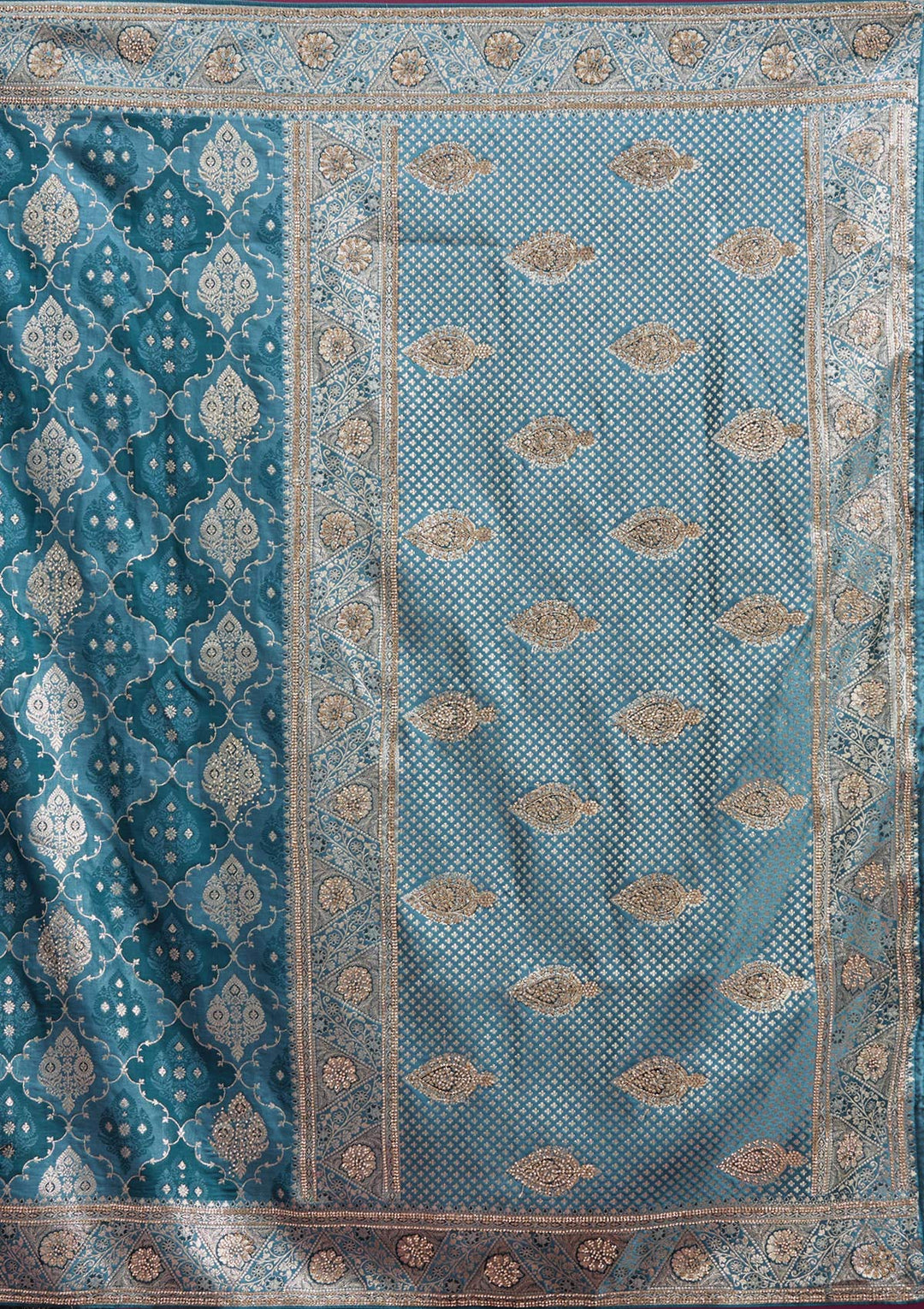 Grey Silk Jaal Stonework Saree With Matching Blouse Piece