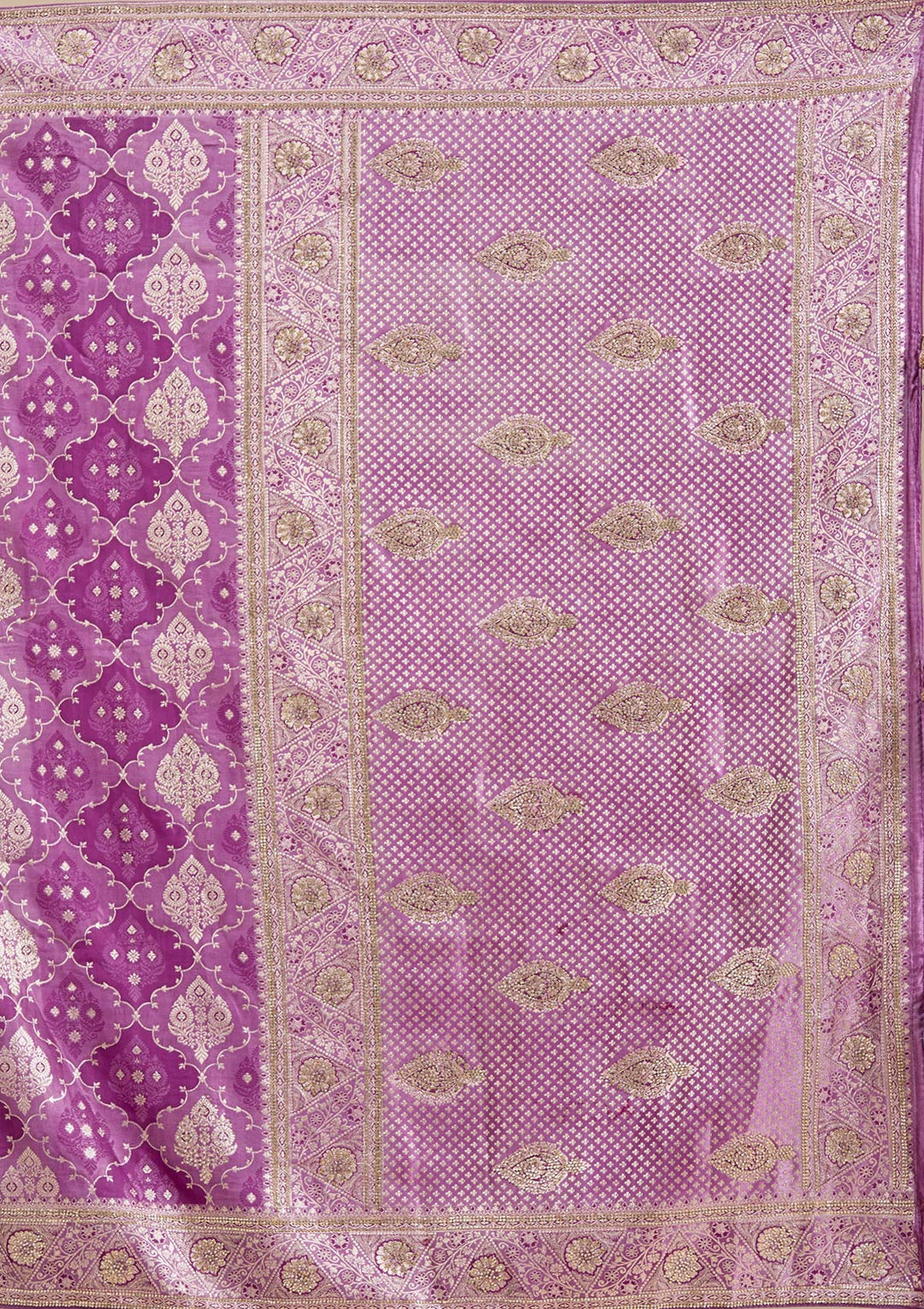 Purple Silk Jaal Stonework Saree With Matching Blouse Piece