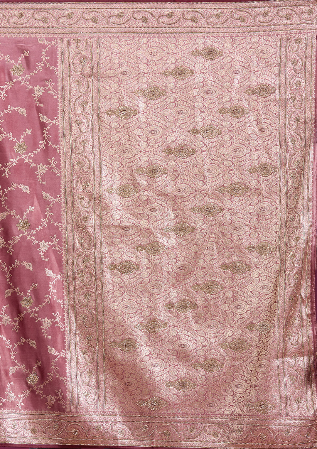 Onion Pink Silk Jaal Stonework Saree With Matching Blouse Piece