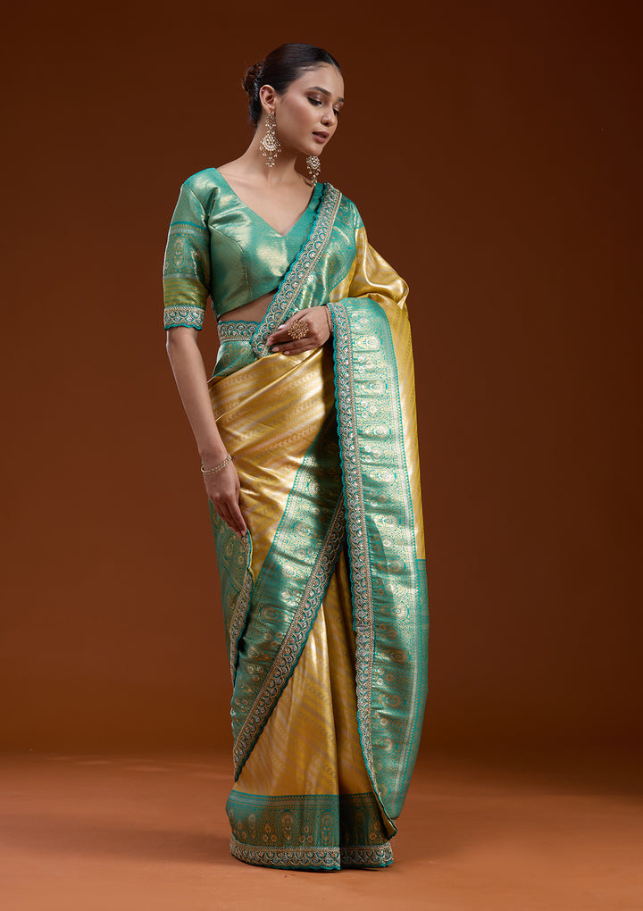Yellow Silk Jaal Sequins Saree With Matching Blouse Piece