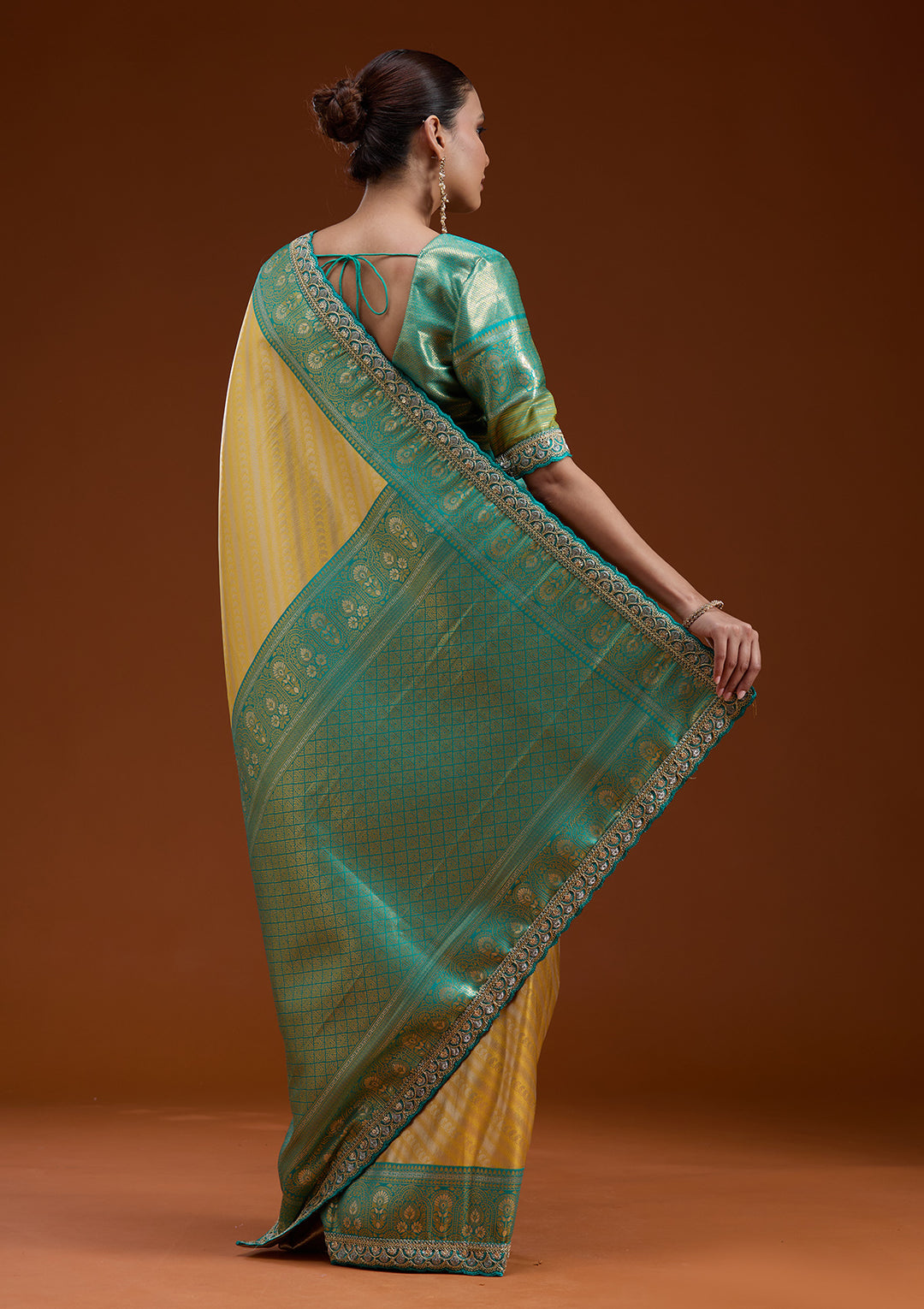 Yellow Silk Jaal Sequins Saree With Matching Blouse Piece