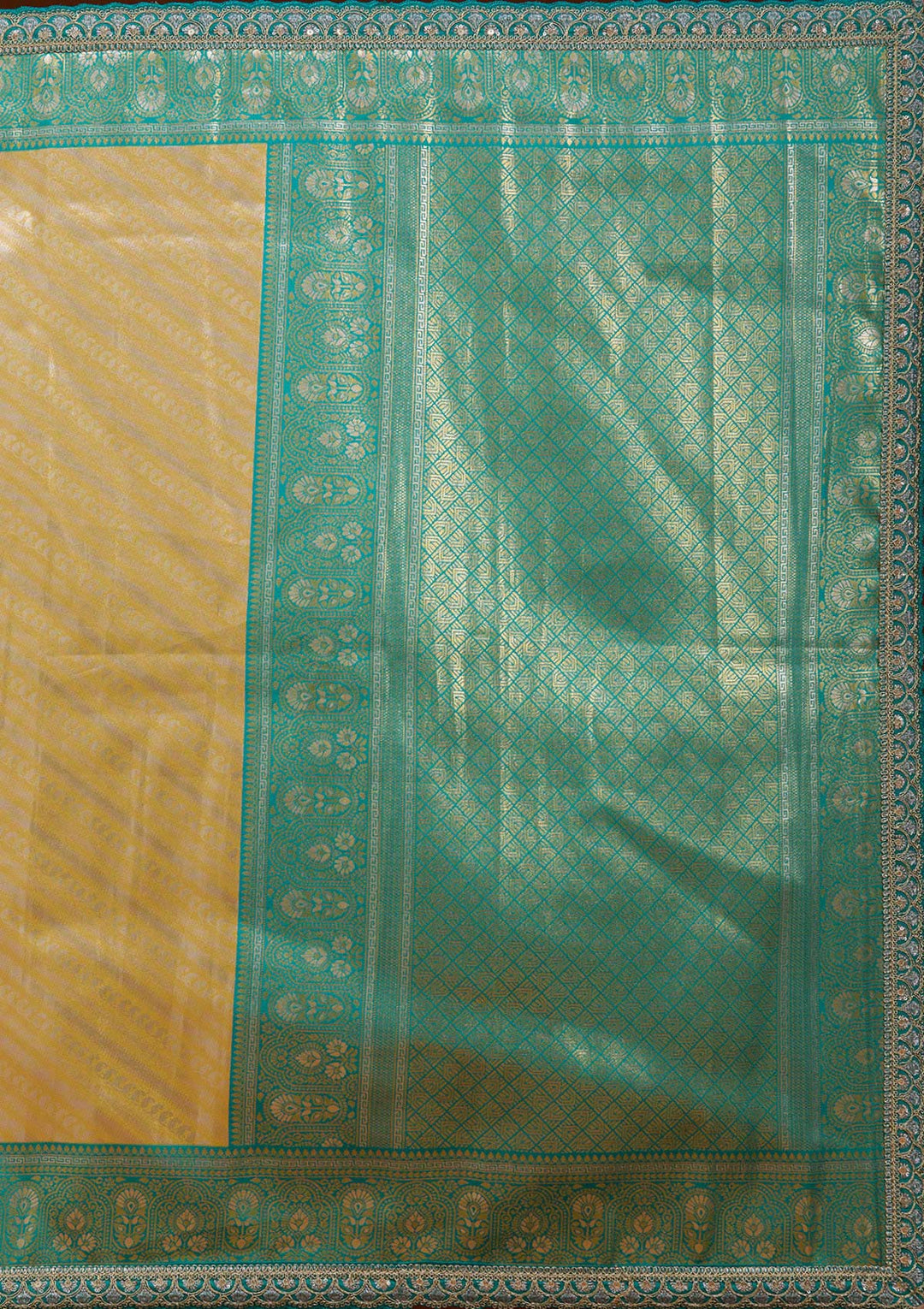 Yellow Silk Jaal Sequins Saree With Matching Blouse Piece