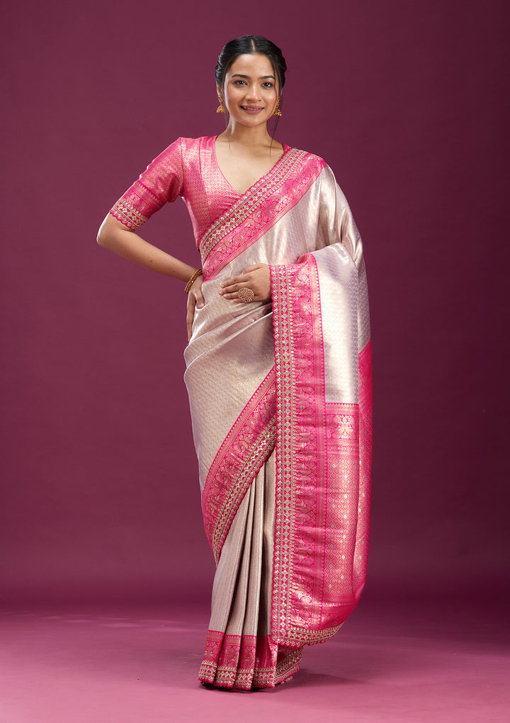 Light Lavender Silk Jaal Sequins Saree With Matching Blouse Piece