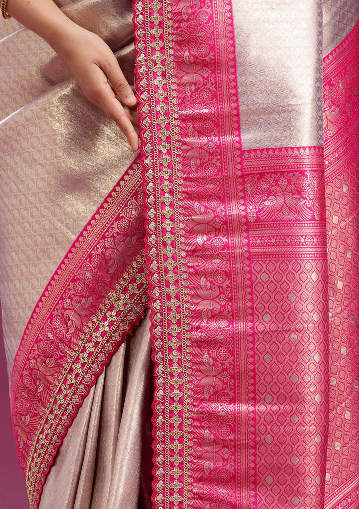 Light Lavender Silk Jaal Sequins Saree With Matching Blouse Piece