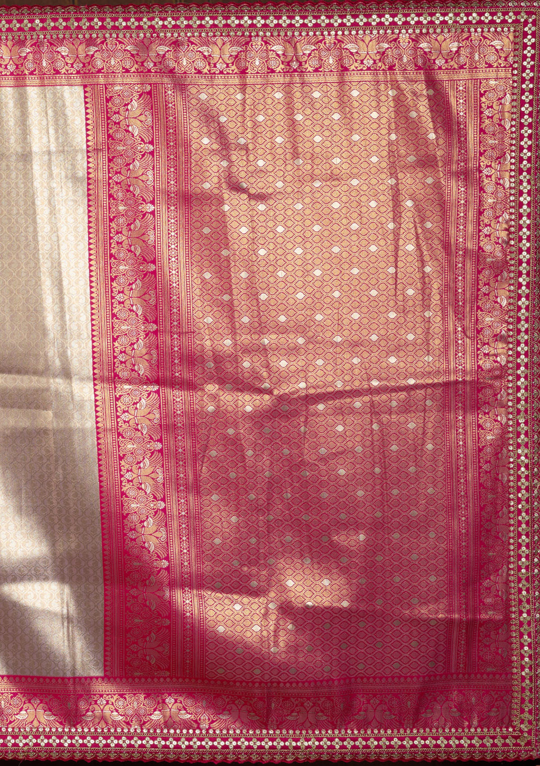 Light Lavender Silk Jaal Sequins Saree With Matching Blouse Piece