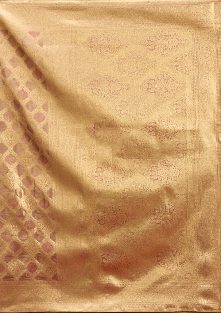 Beige Silk Jaal Gold Zariwork Saree With Matching Blouse Piece
