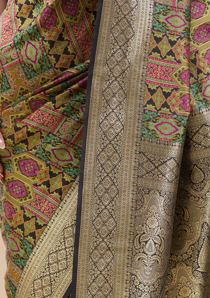 Black Silk Jaal Printed Saree With Matching Blouse Piece