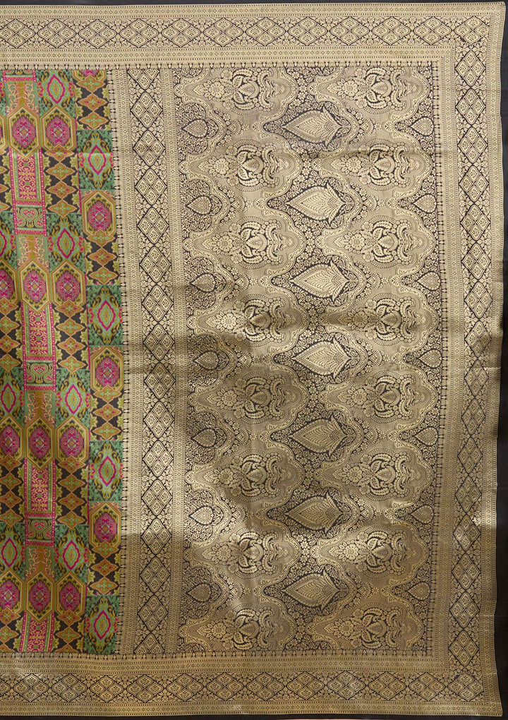 Black Silk Jaal Printed Saree With Matching Blouse Piece