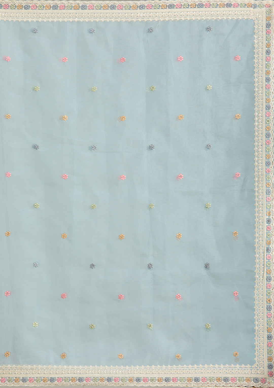 Sky Blue Threadwork Tissue Saree