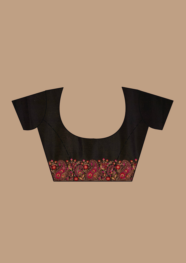Black Chiffon Kashmiri Saree With Matching Blouse Piece