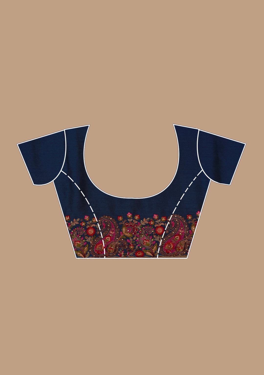 Navy Blue Chiffon Kashmiri Saree With Matching Blouse Piece