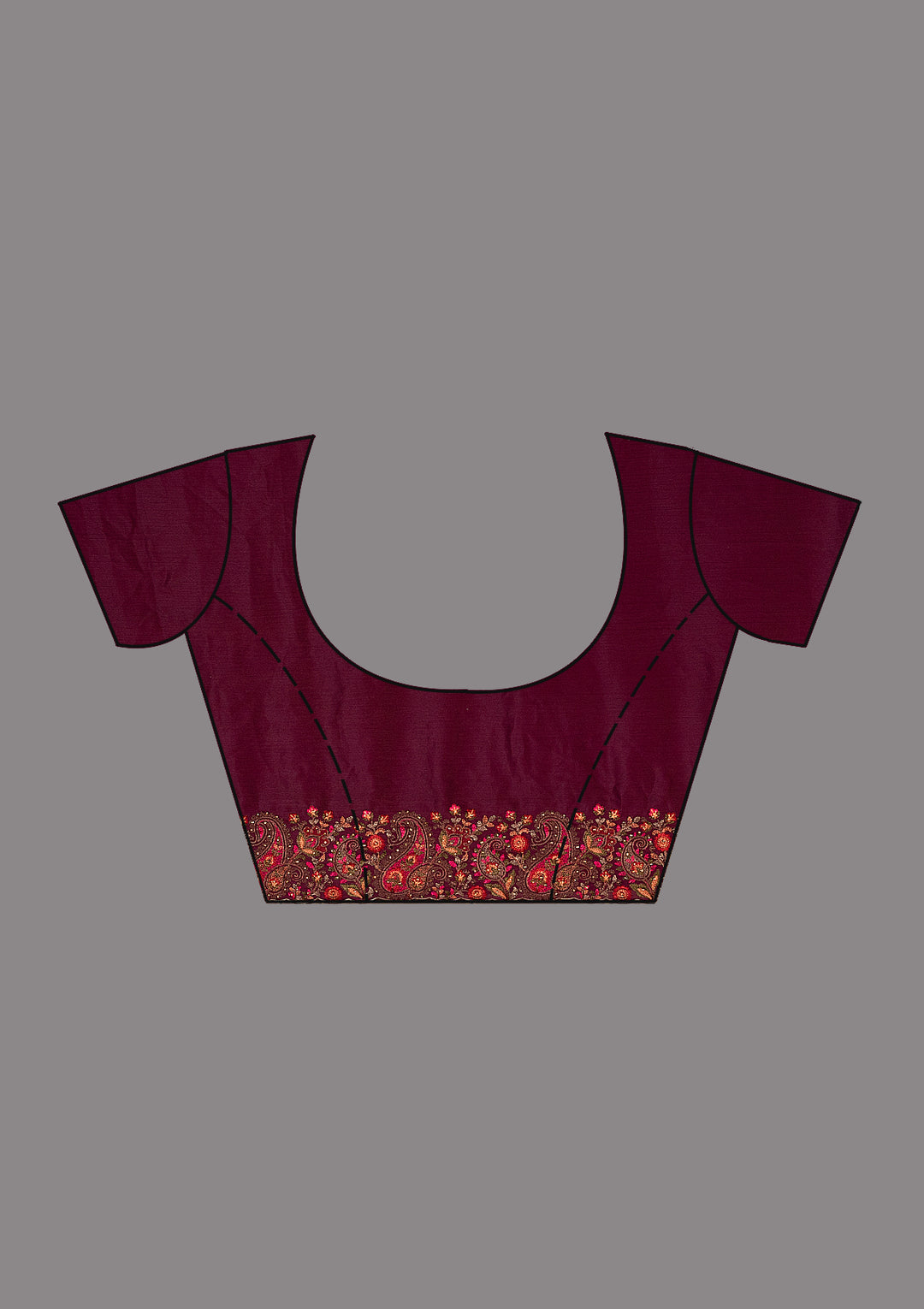 Wine Chiffon Kashmiri Saree With Matching Blouse Piece